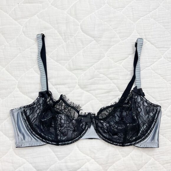Cacique Women's 40D Black Satin Lace Underbust Bra Adjustable Straps - Picture 1 of 7